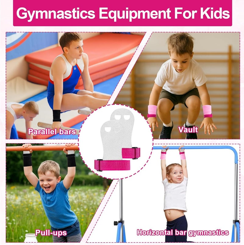 FDFuZhao 2 Pairs Grips for Gymnastics Bars, Pink Black Gymnastics Grips with Wristbands, Gymnastics Equipment for Kids, Gymnastics Equipment for Palm Protection, Youth Sports Accessorie for Exercise - Image 5