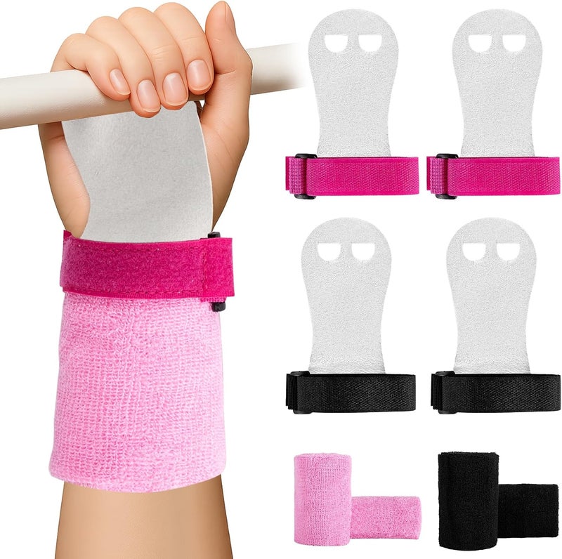 FDFuZhao 2 Pairs Grips for Gymnastics Bars, Pink Black Gymnastics Grips with Wristbands, Gymnastics Equipment for Kids, Gymnastics Equipment for Palm Protection, Youth Sports Accessorie for Exercise - Image 1