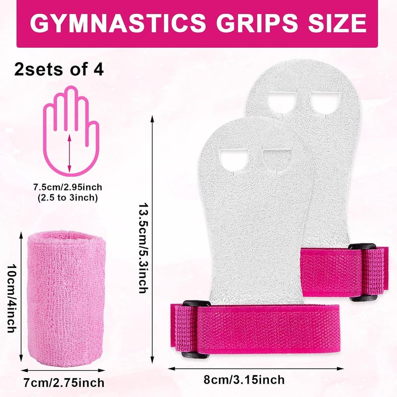 FDFuZhao 2 Pairs Grips for Gymnastics Bars, Pink Black Gymnastics Grips with Wristbands, Gymnastics Equipment for Kids, Gymnastics Equipment for Palm Protection, Youth Sports Accessorie for Exercise - Image 2