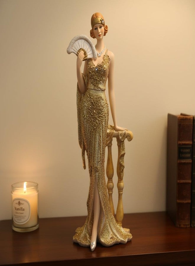 Comfy Hour 13" Glamour Elegance Victorian Art Figurine, Camille Lady with Fan Statue, Roaring 20s Art Deco Style Home Decor Accent, Polyresin Artisan Crafted Sculpture, 1 Unit (Gold) - Image 3