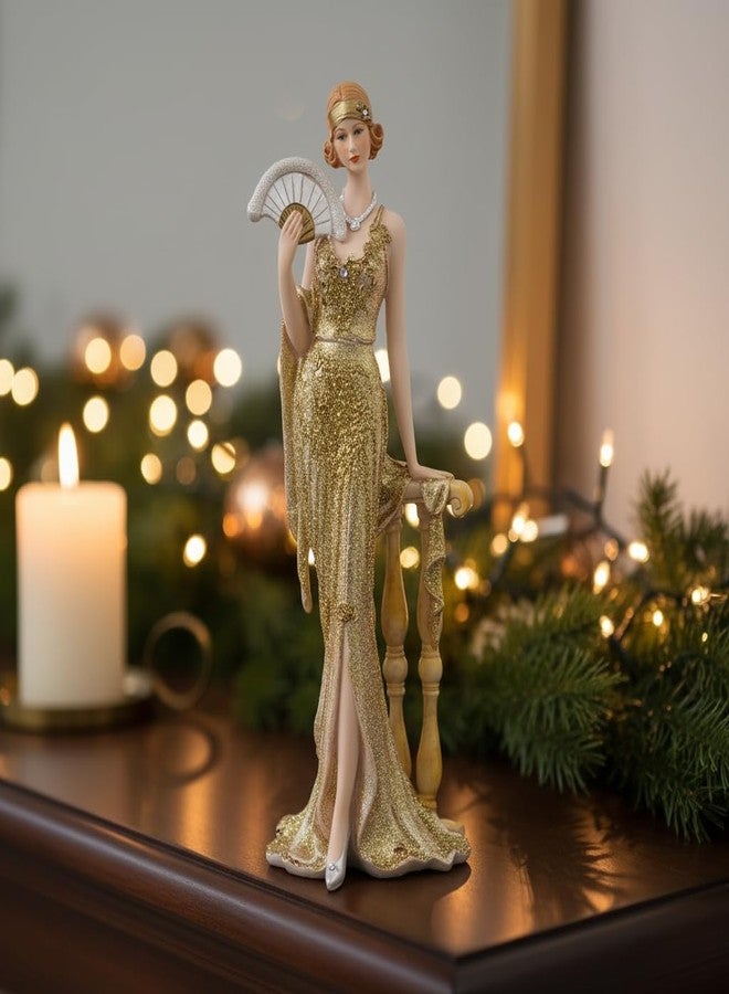 Comfy Hour 13" Glamour Elegance Victorian Art Figurine, Camille Lady with Fan Statue, Roaring 20s Art Deco Style Home Decor Accent, Polyresin Artisan Crafted Sculpture, 1 Unit (Gold) - Image 5