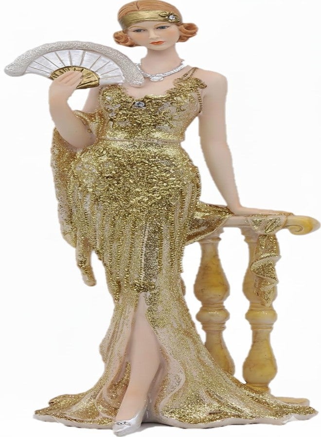 Comfy Hour 13" Glamour Elegance Victorian Art Figurine, Camille Lady with Fan Statue, Roaring 20s Art Deco Style Home Decor Accent, Polyresin Artisan Crafted Sculpture, 1 Unit (Gold) - Image 1