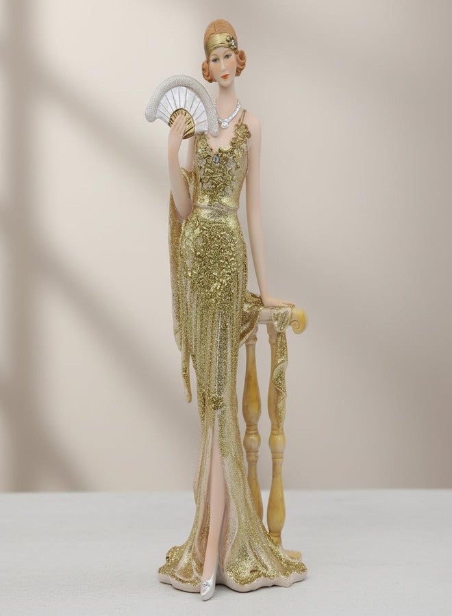 Comfy Hour 13" Glamour Elegance Victorian Art Figurine, Camille Lady with Fan Statue, Roaring 20s Art Deco Style Home Decor Accent, Polyresin Artisan Crafted Sculpture, 1 Unit (Gold) - Image 2