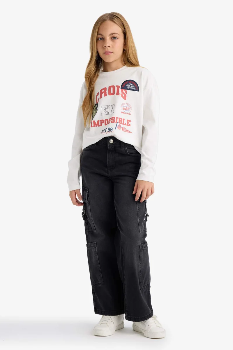 ديفاكتو Girl Oversize Crew Neck Printed T-Shirt