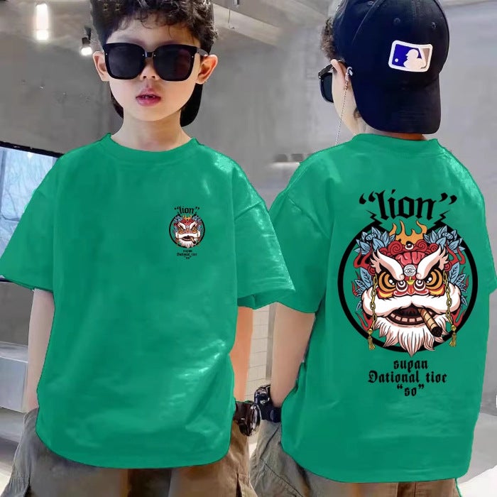 Boys' Cotton Short-Sleeved T-Shirt For Boys And Girls National Tide Middle-Aged Children'S New Summer Chinese Style Summer Clothes Children'S Half-Sleeved - Image 1