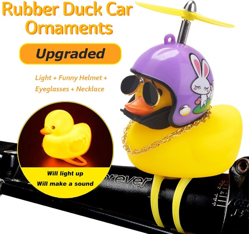 wonuu Rubber Duck Toy Car Ornaments Yellow Duck Car Dashboard Decorations Squeeze Duck Bicycle Horns with Propeller Helmet - Image 2