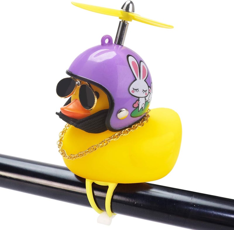 wonuu Rubber Duck Toy Car Ornaments Yellow Duck Car Dashboard Decorations Squeeze Duck Bicycle Horns with Propeller Helmet - Image 1