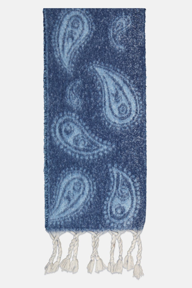 Women Paisley Print Scarf 198 x 78 cm, Navy