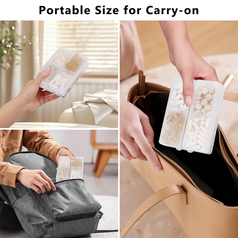 FYY Daily Pill Organizer/ Case, 7 Compartments Portable, [Folding Design] Large Travel Pill Box for Purse Pocket to Hold Vitamins,Cod Liver Oil,Supplements and Medication-Clear - Image 3