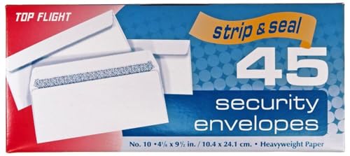Top Flight Number 10 Boxed Security Envelopes, Strip and Seal Closure, 4 1/8 x 9 1/2 Inches, White, 45 Envelopes per Box (6900120) - Image 3