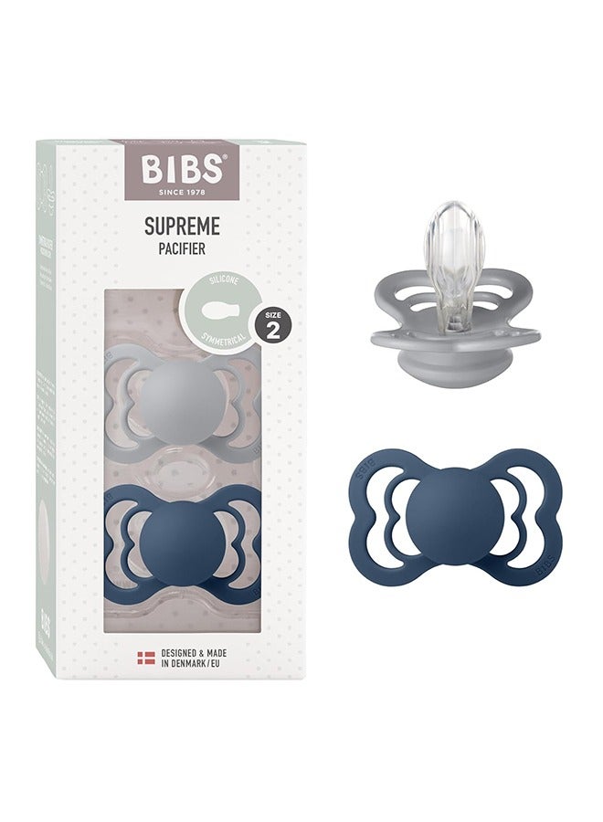 BIBS 2 - Pieces Supreme Silicone Pacifier For 6+ Months Toddlers , Size 2, Cloud/Steel Blue - Image 2