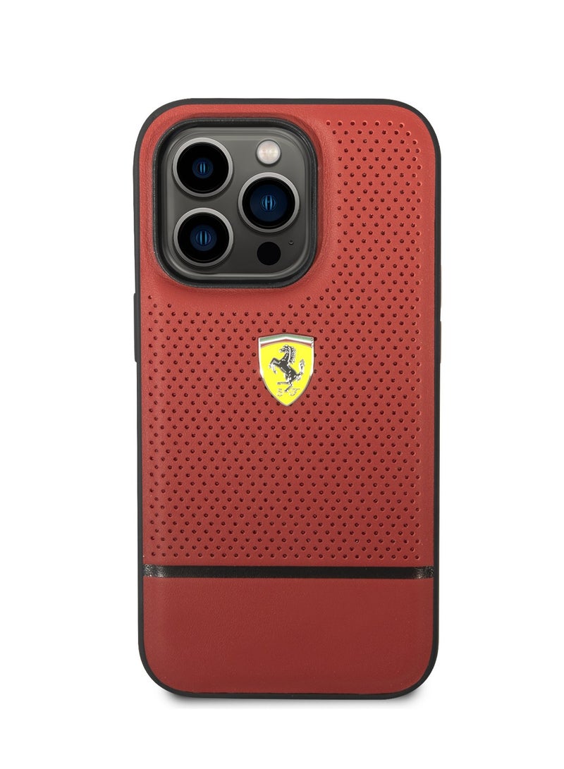 Ferrari Leather Perforated & Line Hard Case for iPhone 14 Pro Max - Red - Image 1