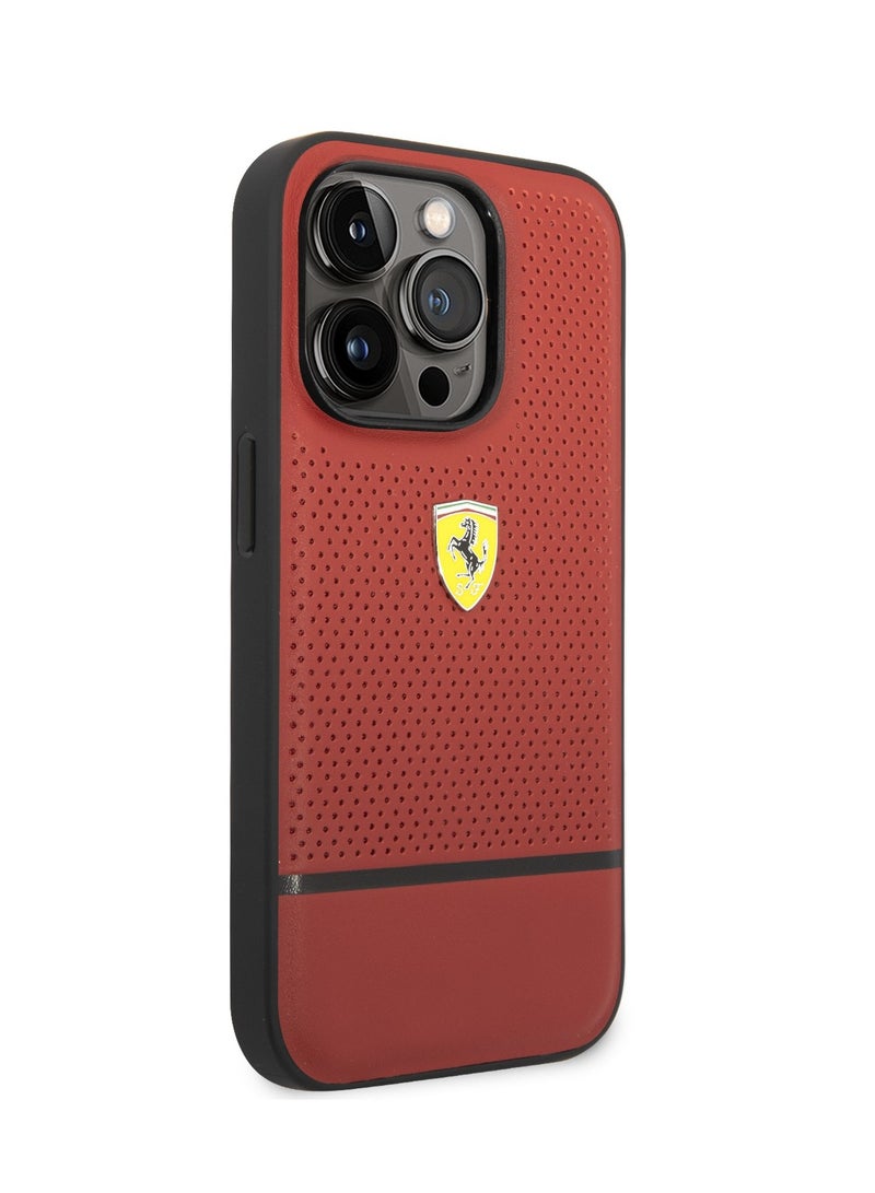 Ferrari Leather Perforated & Line Hard Case for iPhone 14 Pro Max - Red - Image 2