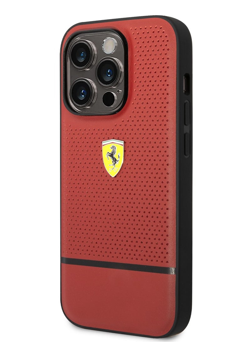 Ferrari Leather Perforated & Line Hard Case for iPhone 14 Pro Max - Red - Image 3