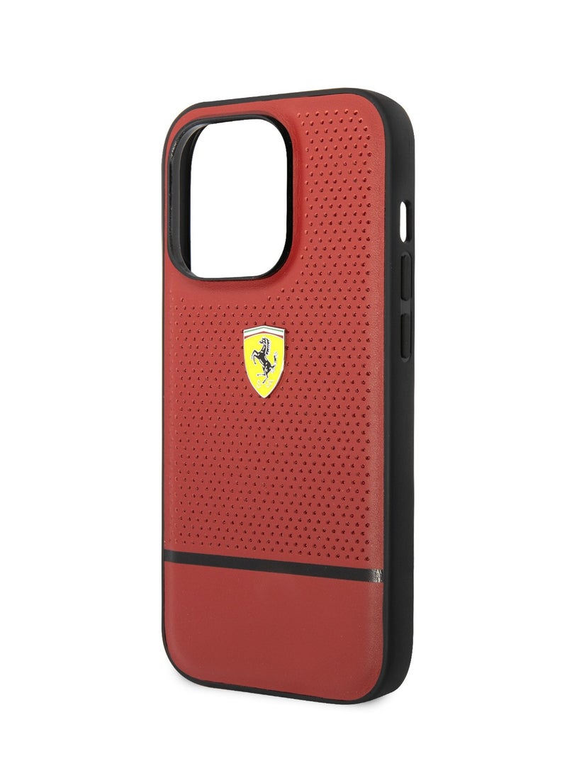 Ferrari Leather Perforated & Line Hard Case for iPhone 14 Pro Max - Red - Image 5