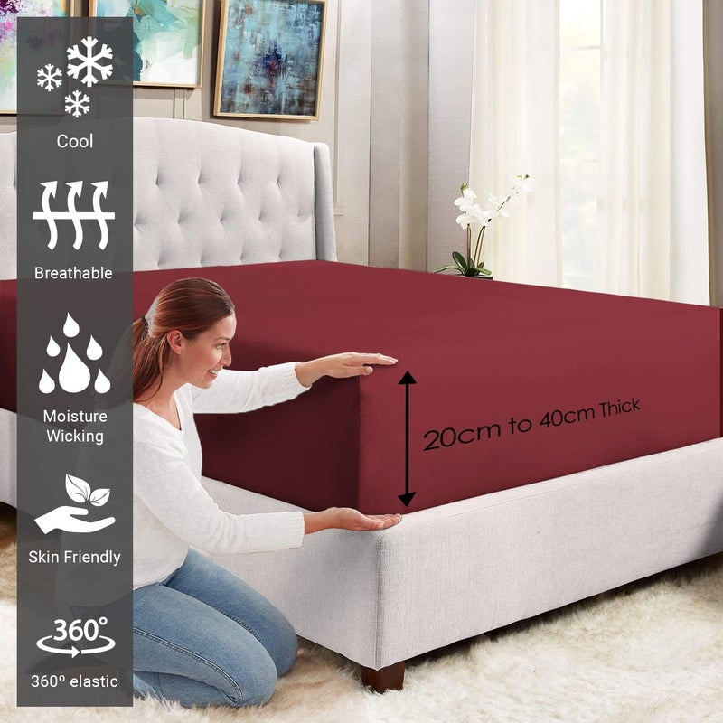 PIZUNA 100% Cotton Fitted Bed Sheet Twin Size 120x200 cm Rio Red, 400 Thread Count Long Staple Cotton Sateen Twin Size Fitted Sheets with Deep Pocket Sheet Fits 40cm (Fitted Bed Sheet 1 PC) - Image 2