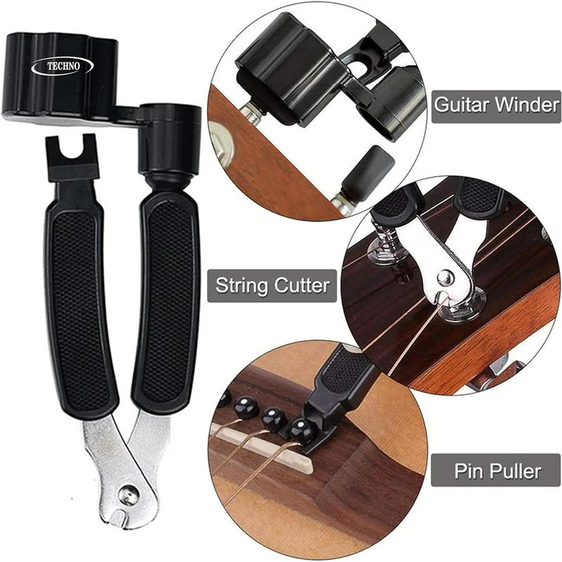Techno 3-in-1 Guitar String Winder and Cutter Tool, Professional Multi-Function Guitar Maintenance Tool with String Winder, Bridge Pin Puller, String Cutter, Black - Image 3