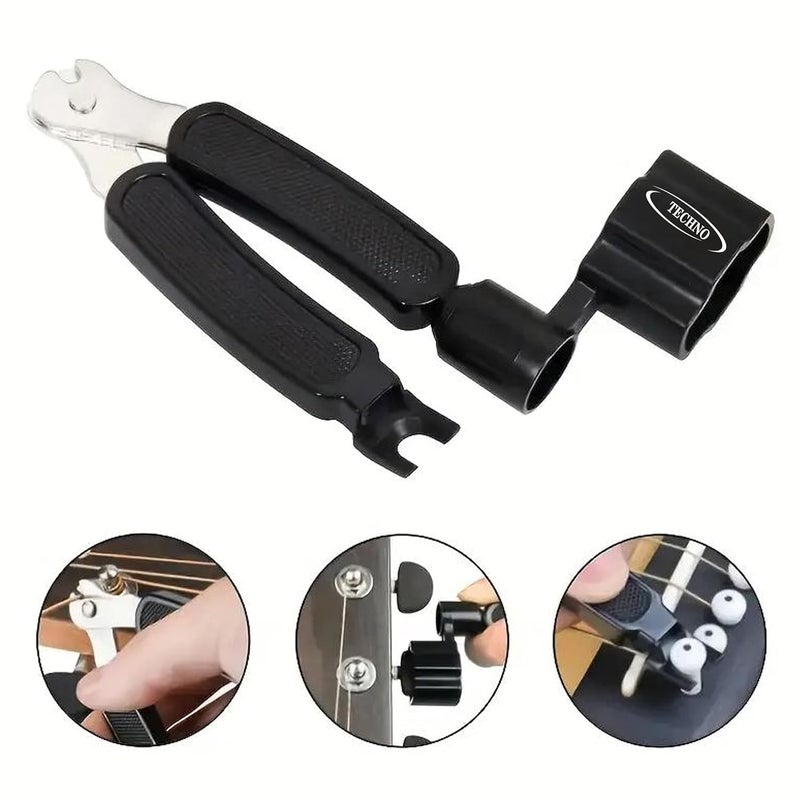 Techno 3-in-1 Guitar String Winder and Cutter Tool, Professional Multi-Function Guitar Maintenance Tool with String Winder, Bridge Pin Puller, String Cutter, Black - Image 4