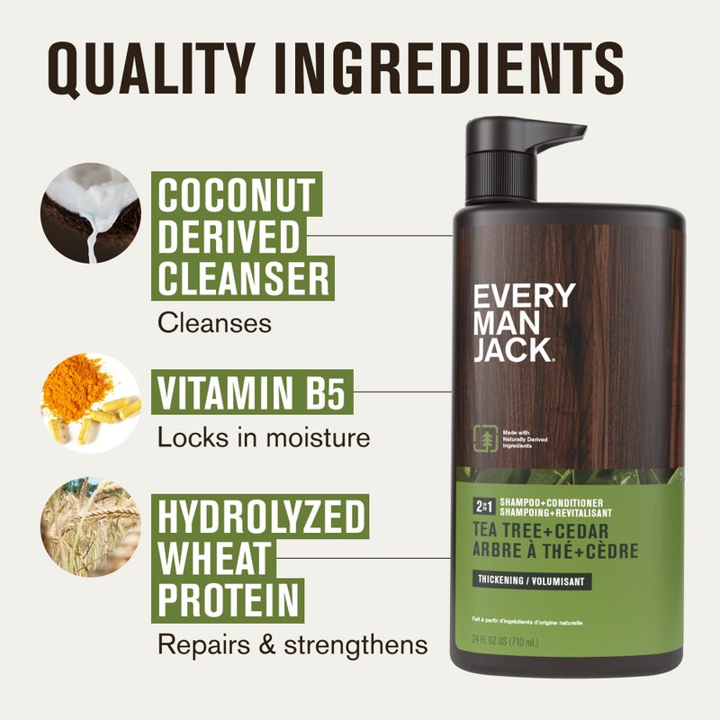 Every Man Jack 2-in-1 Tea Tree + Cedar Shampoo + Conditioner - Thicken, Cleanse, and Hydrate Hair with Coconut, Aloe, Tea Tree Oil - Naturally Derived and No Harmful Chemicals - 24oz -1 Bottle - Image 5