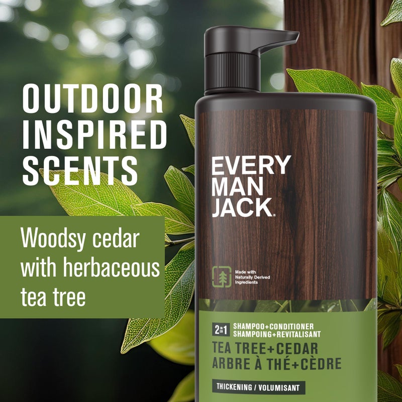 Every Man Jack 2-in-1 Tea Tree + Cedar Shampoo + Conditioner - Thicken, Cleanse, and Hydrate Hair with Coconut, Aloe, Tea Tree Oil - Naturally Derived and No Harmful Chemicals - 24oz -1 Bottle - Image 3