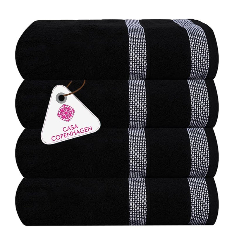 CASA COPENHAGEN CASA COPENHAGEN Solitaire 600 GSM 27x55 Inches Large Bath Towels Set of 4 Towels Super Soft and Absorbent Egyptian Cotton Towels for Bathroom  Shower  Jet Black 