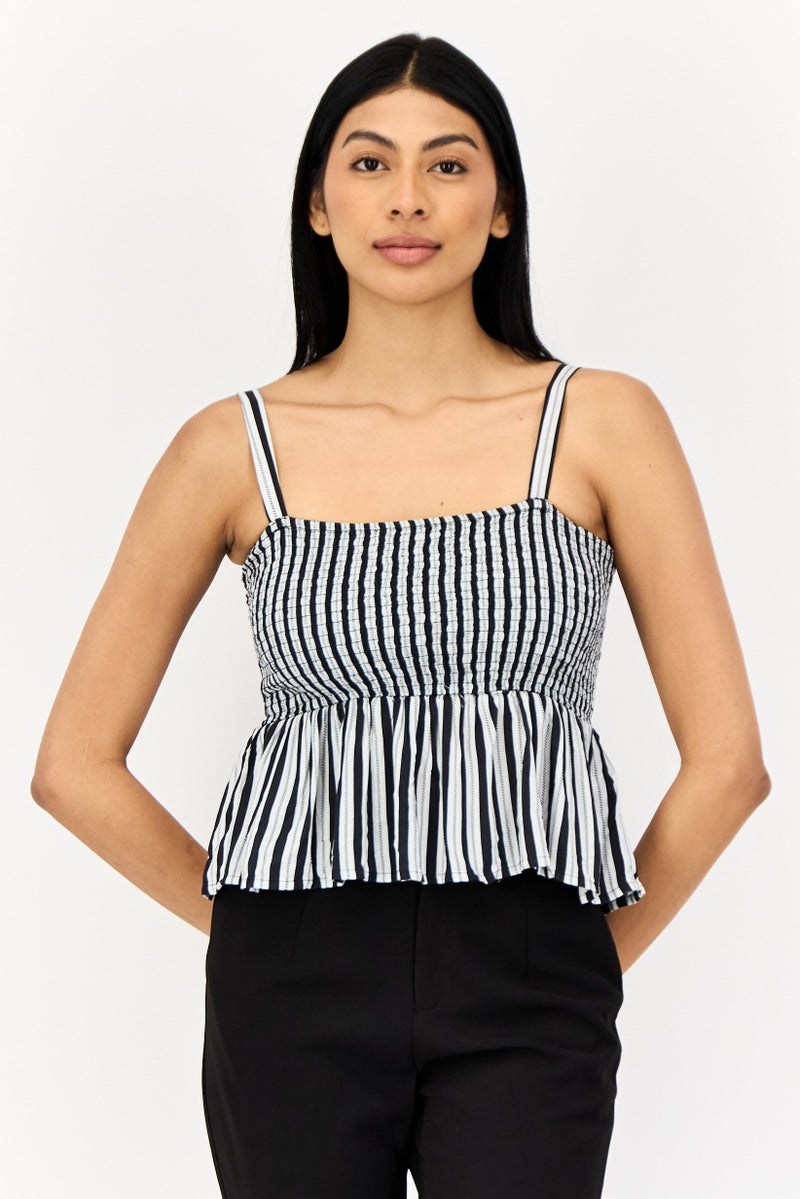 ONLY Women Square Neck Sleeve Yarn Dyed Tank Top, Multicolor - Image 1