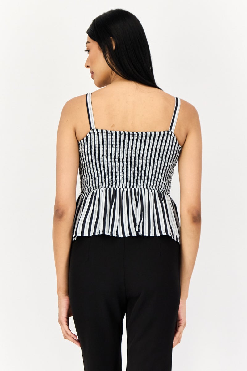 ONLY Women Square Neck Sleeve Yarn Dyed Tank Top, Multicolor - Image 2