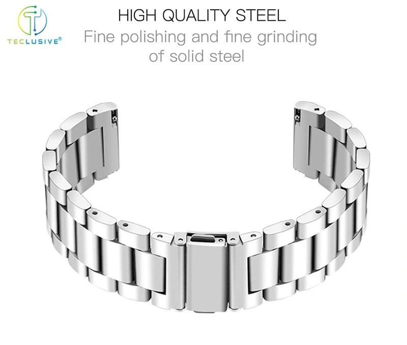 T TECLUSIVE Ultra Luxury Stainless Steel Metal Strap Chain Band 22mm Compatible for Galaxy Watch 3 45mm | Galaxy Watch 46mm 4.6cm | Gear S3 Frontier | Amazfit Pace Ticwatch Pro Watch GT (Silver) - Image 4