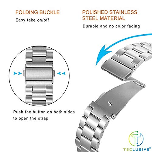T TECLUSIVE Ultra Luxury Stainless Steel Metal Strap Chain Band 22mm Compatible for Galaxy Watch 3 45mm | Galaxy Watch 46mm 4.6cm | Gear S3 Frontier | Amazfit Pace Ticwatch Pro Watch GT (Silver) - Image 2