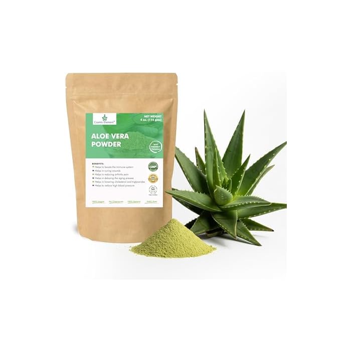 Cosmic Element Organic Aloe Vera Powder - 100% Pure Leaf Gel | Hydrating After Sun Care, Moisturizing for Face, Body & Skin | Ideal for Sun Burn, Acne, and Dry Skin - Aloe Vera Powder for Hair - 4 oz