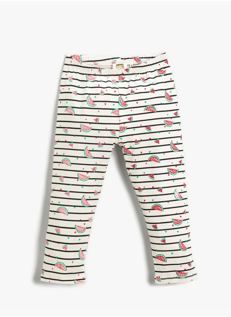 KOTON Fruit Printed Striped Capri Leggings Cotton