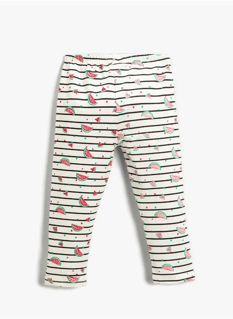 KOTON Fruit Printed Striped Capri Leggings Cotton