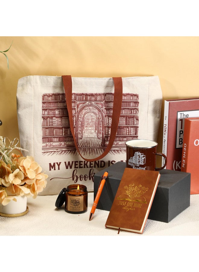 Jetec Jetec Set of 5 Book Lovers Gifts for Reader Include Canvas Tote Bag Journal Notebook with Ballpoint Pen Enamel Mug Scented Candle Book Lover Gifts for Teacher Librarian Bookish Author(Brown) - Image 3