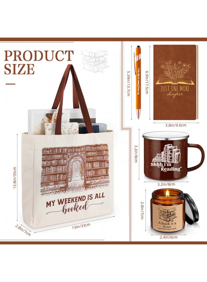Jetec Jetec Set of 5 Book Lovers Gifts for Reader Include Canvas Tote Bag Journal Notebook with Ballpoint Pen Enamel Mug Scented Candle Book Lover Gifts for Teacher Librarian Bookish Author(Brown) - Image 1