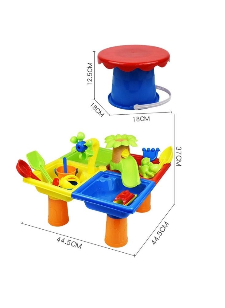 بريميم مجموعة طاولة أنشطة الرمل والماء للأطفال – لعبة شاطئية خضراء وزرقاء وصفراء وحمراء مع خمسة وعشرين ملحقًا (ثمانية عشر شهرًا فأكثر) - Image 3