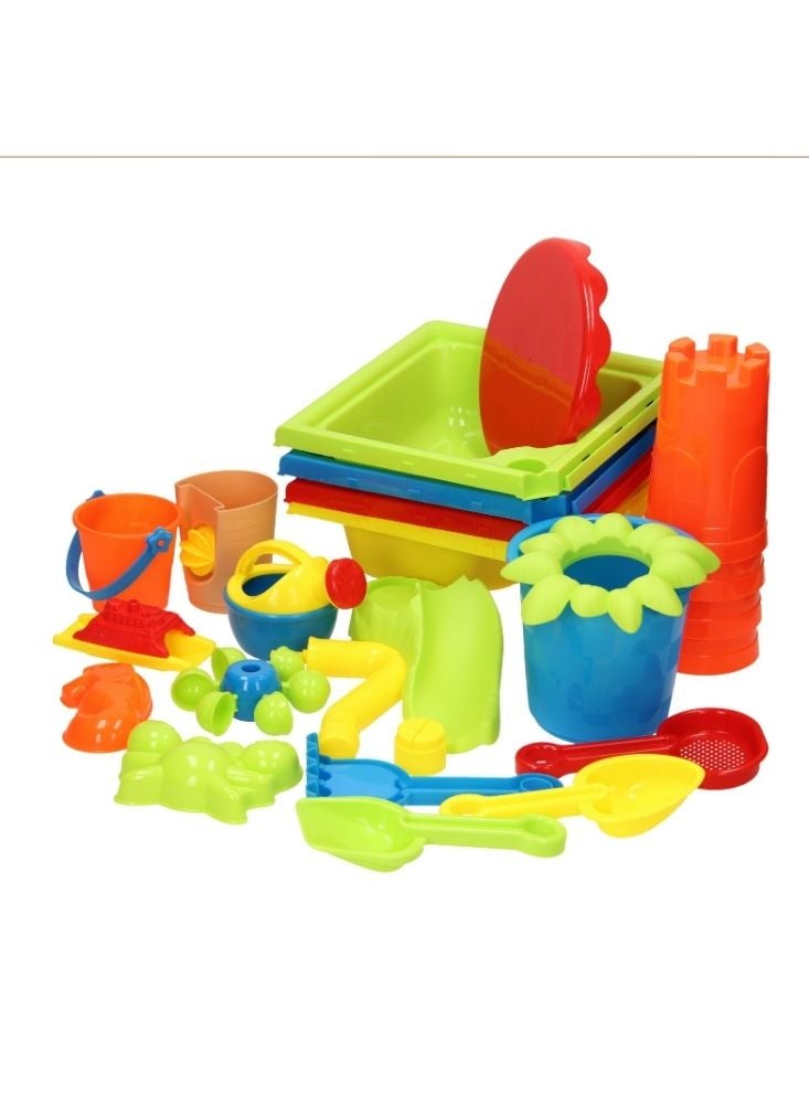 بريميم مجموعة طاولة أنشطة الرمل والماء للأطفال – لعبة شاطئية خضراء وزرقاء وصفراء وحمراء مع خمسة وعشرين ملحقًا (ثمانية عشر شهرًا فأكثر) - Image 1