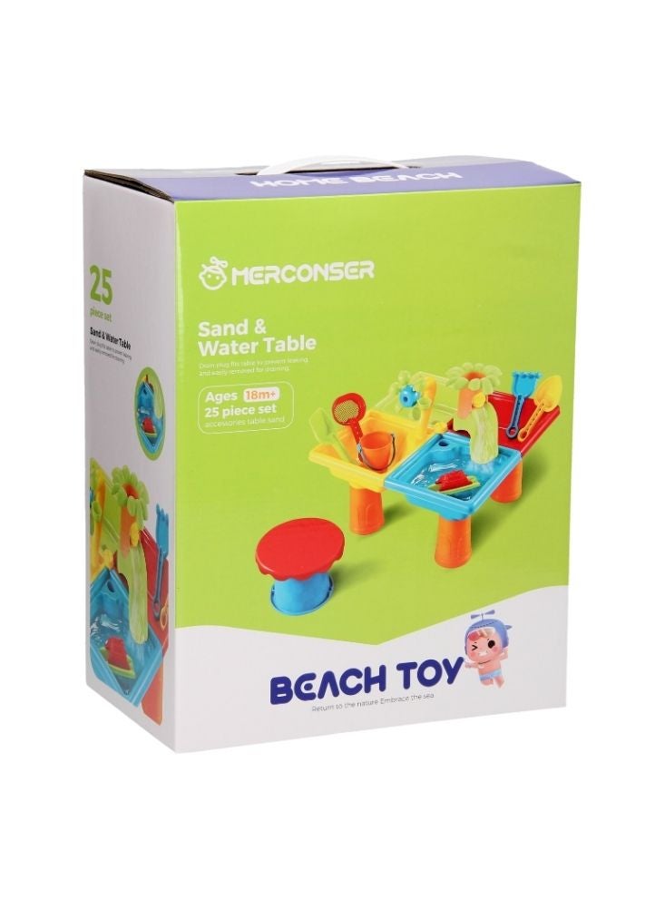 بريميم مجموعة طاولة أنشطة الرمل والماء للأطفال – لعبة شاطئية خضراء وزرقاء وصفراء وحمراء مع خمسة وعشرين ملحقًا (ثمانية عشر شهرًا فأكثر) - Image 2