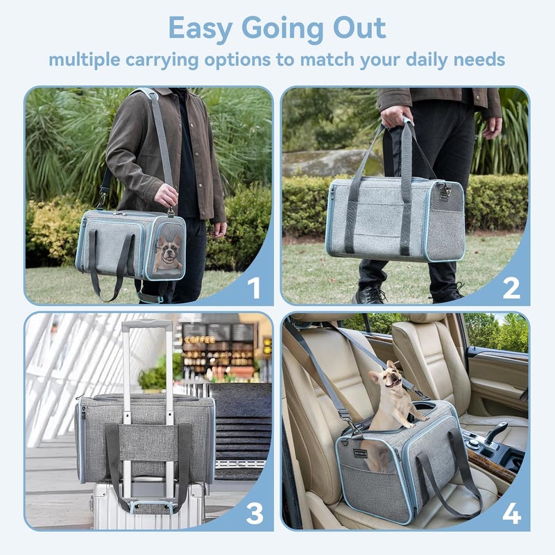 Petsfit Expandable Pet Carrier, 19x12x12 inches Soft-Sided Portable Cat Carrier Dog Carrier, with Removable Plush Mat, Locking Safety Zippers and Pockets - Image 3