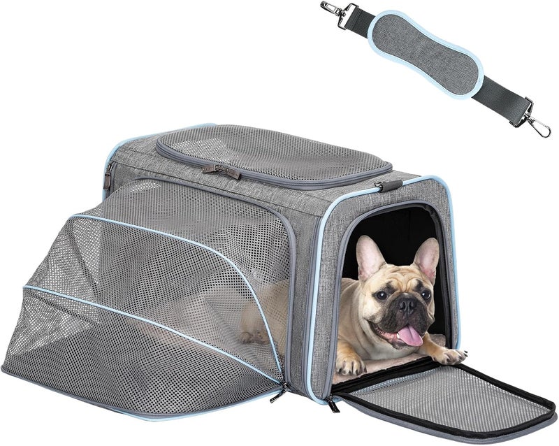 Petsfit Expandable Pet Carrier, 19x12x12 inches Soft-Sided Portable Cat Carrier Dog Carrier, with Removable Plush Mat, Locking Safety Zippers and Pockets - Image 1