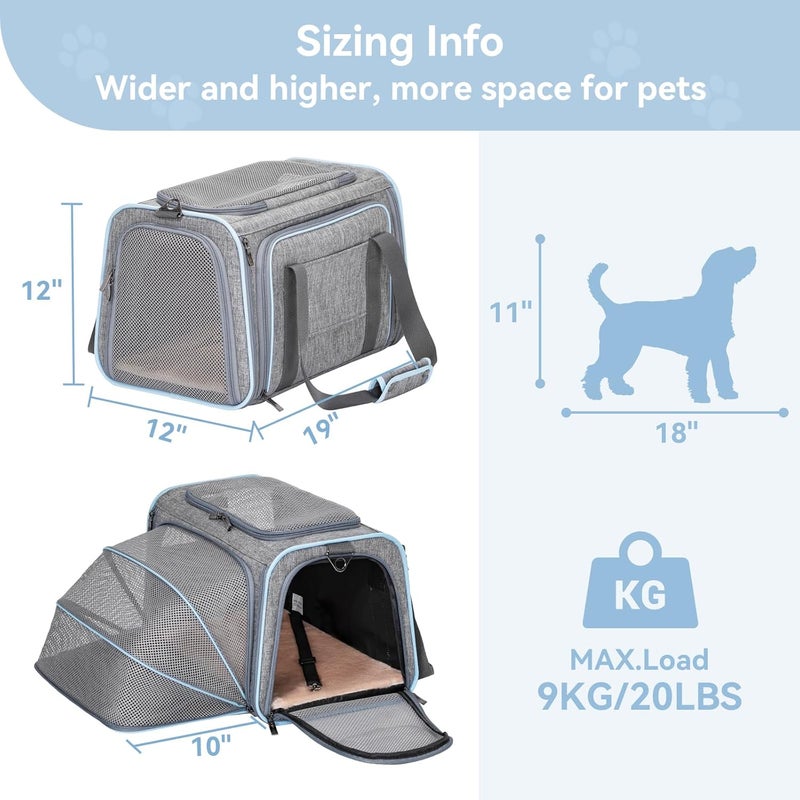 Petsfit Expandable Pet Carrier, 19x12x12 inches Soft-Sided Portable Cat Carrier Dog Carrier, with Removable Plush Mat, Locking Safety Zippers and Pockets - Image 2