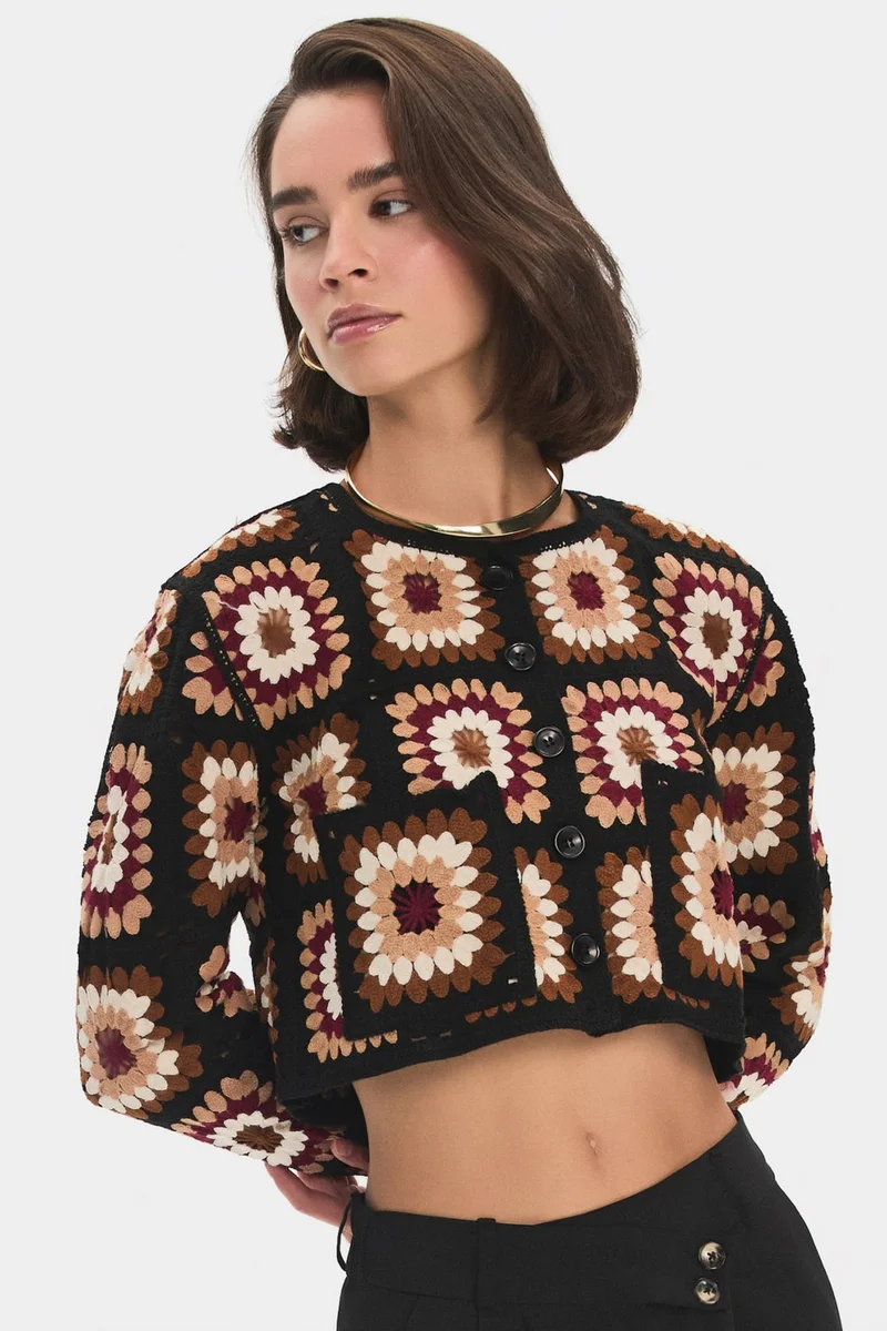 JUNE Women's Geometric Patterned Crop Knitwear Cardigan