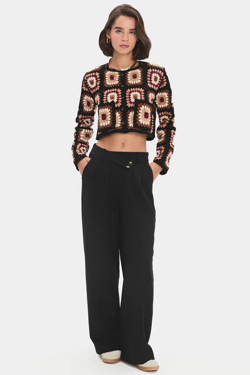 JUNE Women's Geometric Patterned Crop Knitwear Cardigan