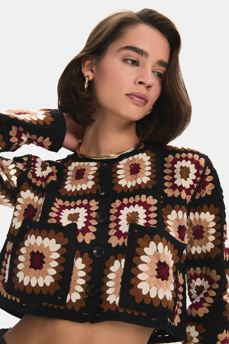 JUNE Women's Geometric Patterned Crop Knitwear Cardigan