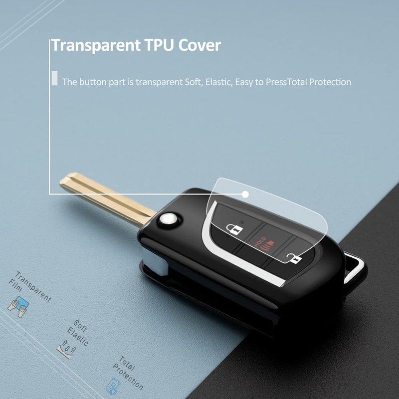 ZSPDACC Compatible with Toyota Key Fob Cover Black Flip car Key Chain Case Holder Protector Fortuner Corolla CHR Camry rav4 Accessories - Image 2
