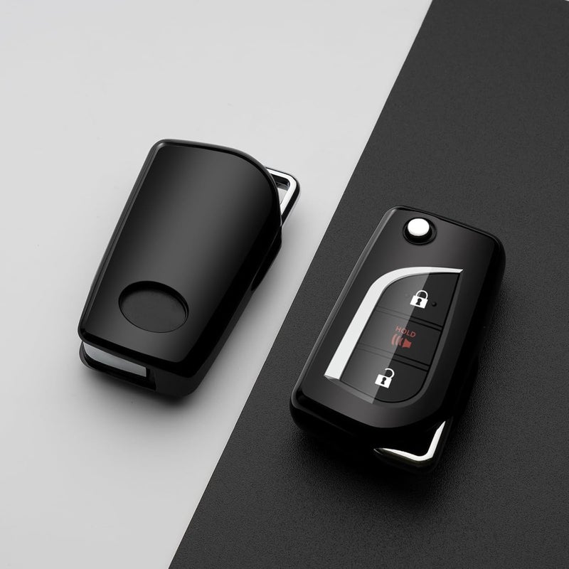 ZSPDACC Compatible with Toyota Key Fob Cover Black Flip car Key Chain Case Holder Protector Fortuner Corolla CHR Camry rav4 Accessories - Image 4