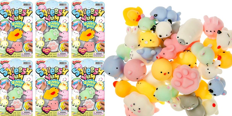Ja-Ru JA-RU Mochi Squishy Animals Jiggly Toys (6 Pack  12 pcs) Mini Desk Pet Kawaii Squishies. Cute Stuff for Teen Girls. Stress Relief Toy. Kids Party Favors & Classroom Prizes. 3343-6slp - Image 1