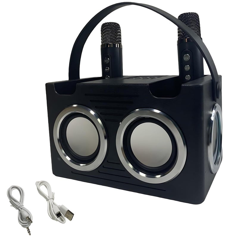 Wireless Portable Karaoke Machine With Dual Microphones Black For Party Fun - Image 2
