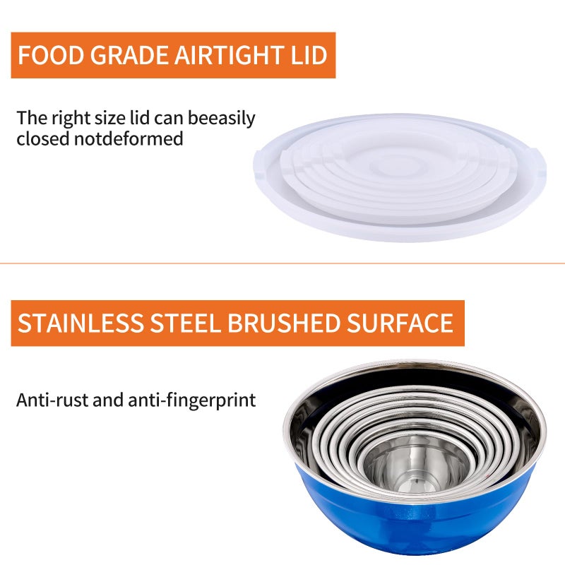 Onlycooker Blue Mixing Bowls With Airtight Lids,Stainless Steel Bowl,Salad Bowls 7 Piece Colorful Nesting Bowl Blue Kitchen Accessories,Size 7,3.6,2.7,2.1,1.5,1.1,0.8QT Stackable Design - Image 4
