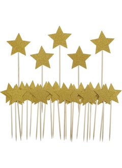 Confetti Confetti! 30Pc Gold Star Cake Cupcake Decorations Toppers Picks Supplies, Appetizer Picks  - Image 1