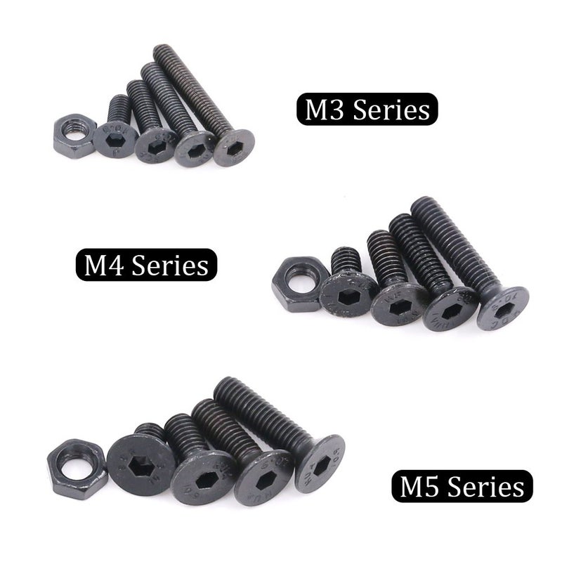 Hilitchi 460-Pcs M3 M4 M5 Hex Socket Flat Head Countersunk Bolts Screw Nut Assortment Kit - 10.9 Grade Alloy Steel - Image 4